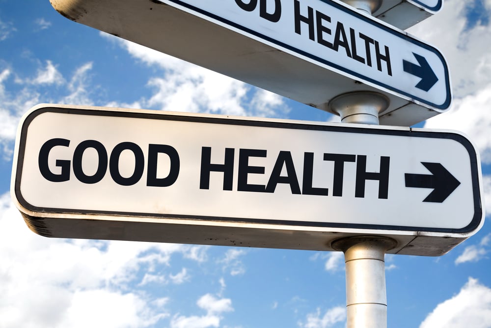 Good Health direction sign on sky background Good Health direction sign on sky background